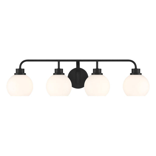Mid-Century Armed Opal Glass 32" 4-Light Bath Vanity Light in Matte Black