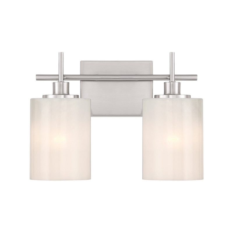 Strie Glass Cylinder 2-Light Bath Vanity Light in Brushed Nickel