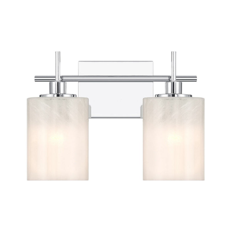 Strie Glass Cylinder 2-Light Bath Vanity Light in Chrome