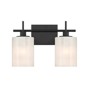 Strie Glass Cylinder 2-Light Bath Vanity Light in Matte Black