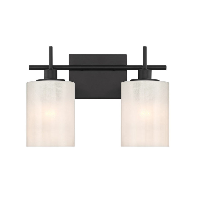 Strie Glass Cylinder 2-Light Bath Vanity Light in Matte Black