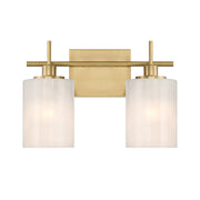 Strie Glass Cylinder 2-Light Bath Vanity Light in Natural Brass