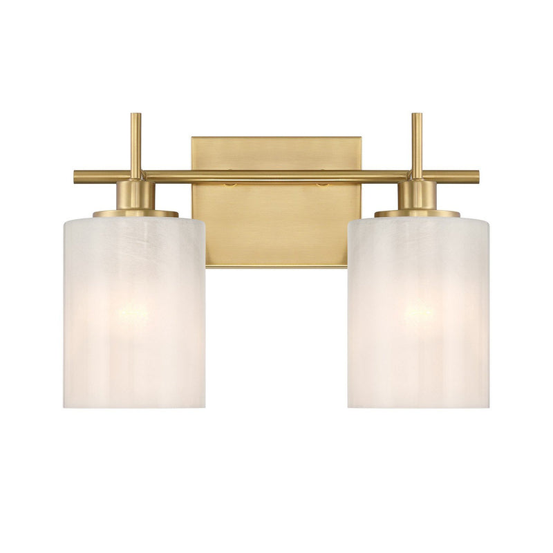 Strie Glass Cylinder 2-Light Bath Vanity Light in Natural Brass
