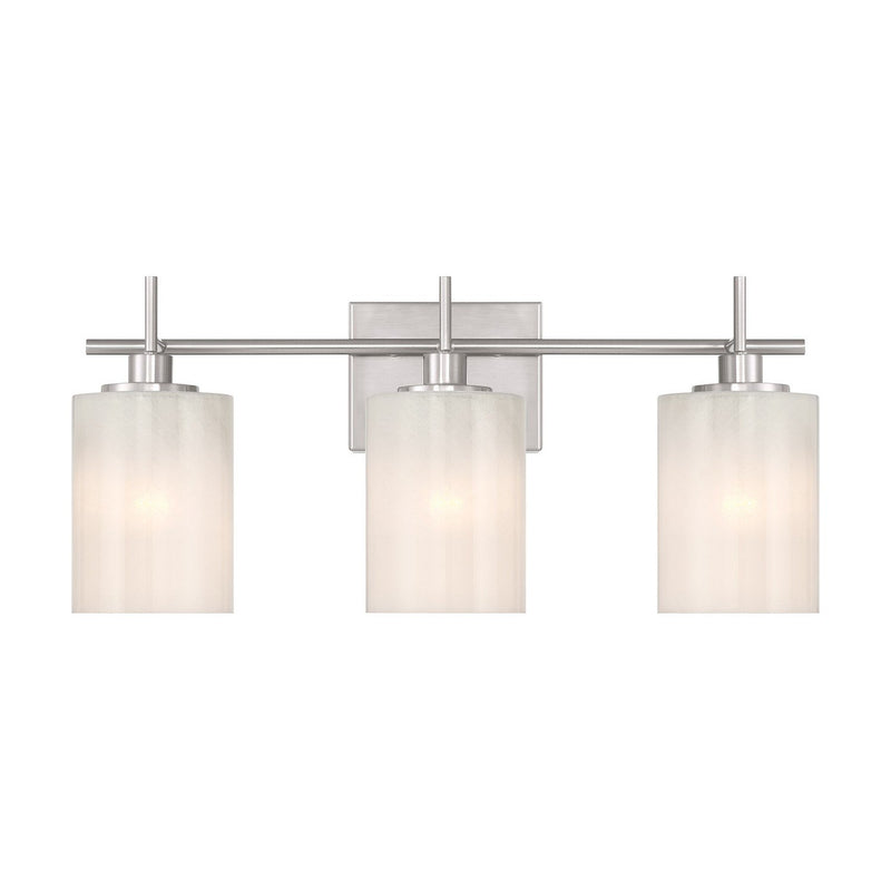 Strie Glass Cylinder 22" 3-Light Bath Vanity Light in Brushed Nickel
