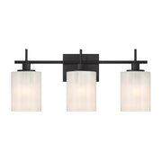 Strie Glass Cylinder 22" 3-Light Bath Vanity Light in Matte Black
