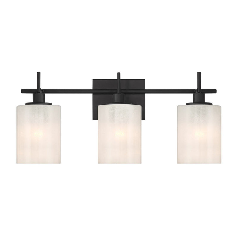 Strie Glass Cylinder 22" 3-Light Bath Vanity Light in Matte Black
