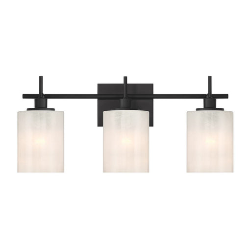 Strie Glass Cylinder 22" 3-Light Bath Vanity Light in Matte Black