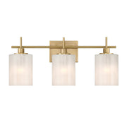 Strie Glass Cylinder 22" 3-Light Bath Vanity Light in Natural Brass