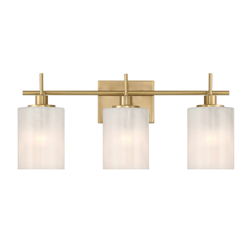 Strie Glass Cylinder 22" 3-Light Bath Vanity Light in Natural Brass