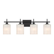 Strie Glass Cylinder 31" 4-Light Bath Vanity Light in Matte Black