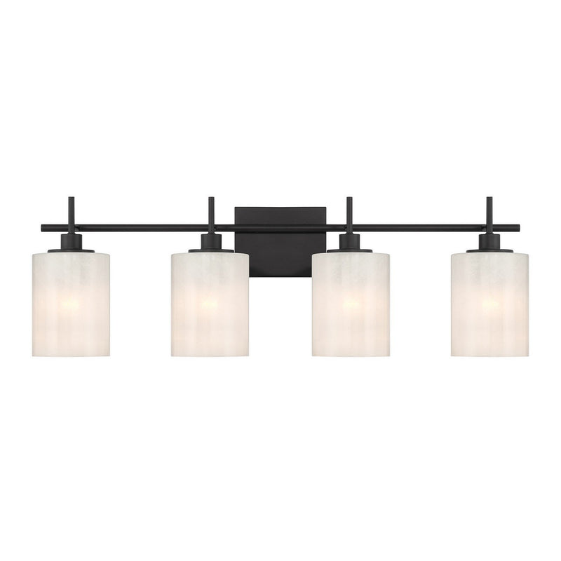 Strie Glass Cylinder 31" 4-Light Bath Vanity Light in Matte Black
