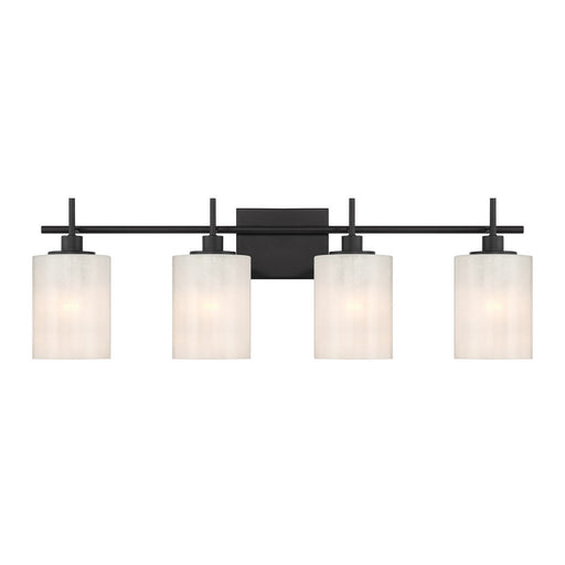 Strie Glass Cylinder 31" 4-Light Bath Vanity Light in Matte Black