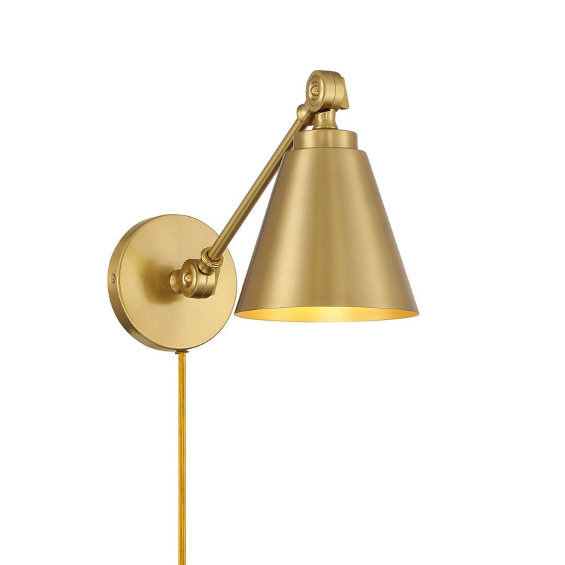 Industrial Metal Shade Swing Arm Wall Lamp Set of 2 in Natural Brass (Set of 2)