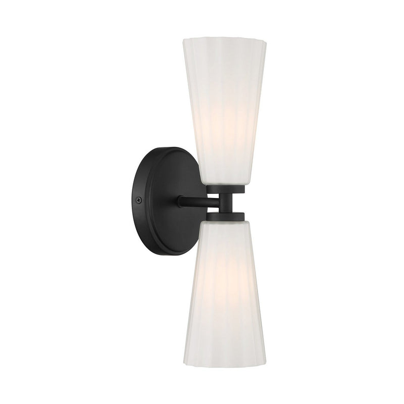 Fluted Glass 2-Light Wall Sconce in Matte Black