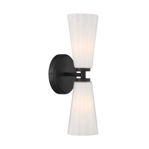 Fluted Glass 2-Light Wall Sconce in Matte Black