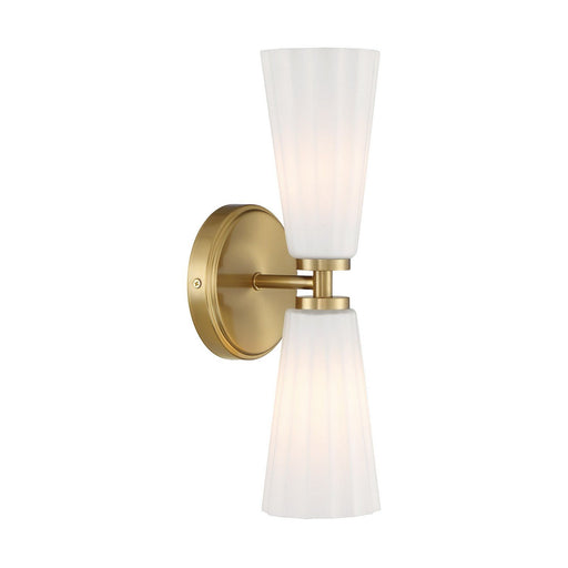 Fluted Glass 2-Light Wall Sconce in Natural Brass