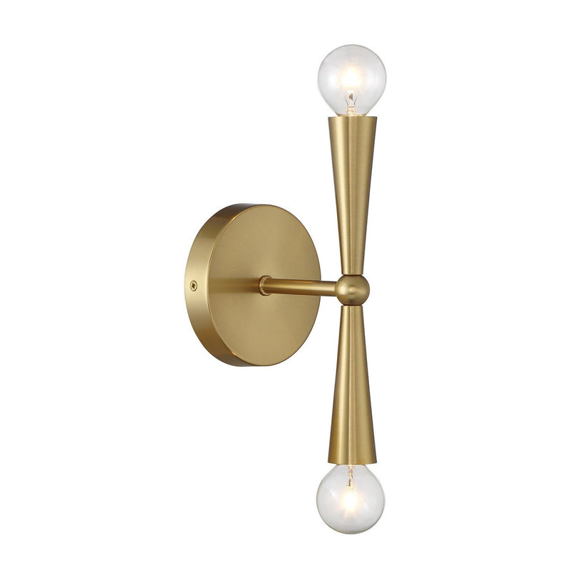 Linear Exposed-Bulb 2-Light Wall Sconce in Natural Brass