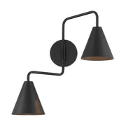 Adjustable Metal Shade 2-Light Wall Sconce in Matte Black