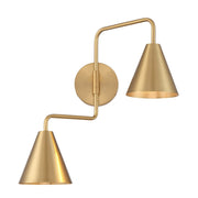 Adjustable Metal Shade 2-Light Wall Sconce in Natural Brass