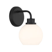 White Opal Glass 1-Light Bath Sconce in Matte Black
