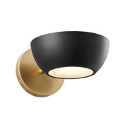 Half Moon Metal Shade 1-Light Wall Sconce in Matte Black and Natural Brass