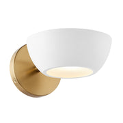 Half Moon Metal Shade 1-Light Wall Sconce in White and Natural Brass