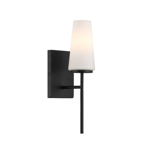 Fluted Opal Cylinder 1-Light Bath Sconce in Matte Black
