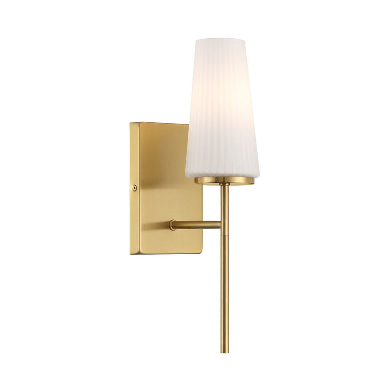Fluted Opal Cylinder 1-Light Bath Sconce in Natural Brass