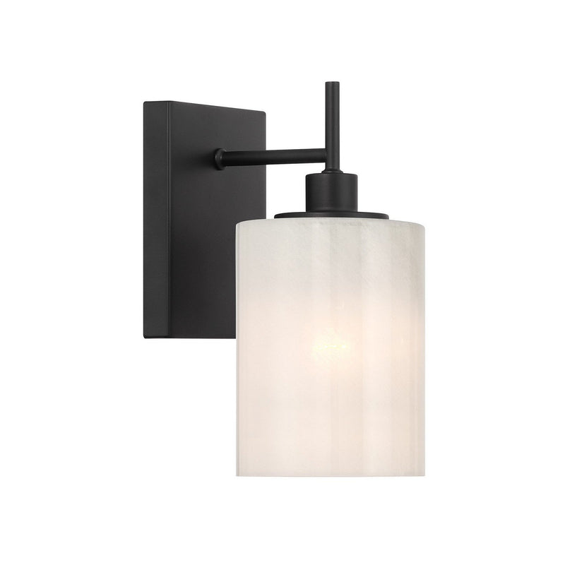 Strie Glass Cylinder 1-Light Bath Sconce in Matte Black
