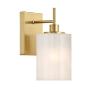 Strie Glass Cylinder 1-Light Bath Sconce in Natural Brass