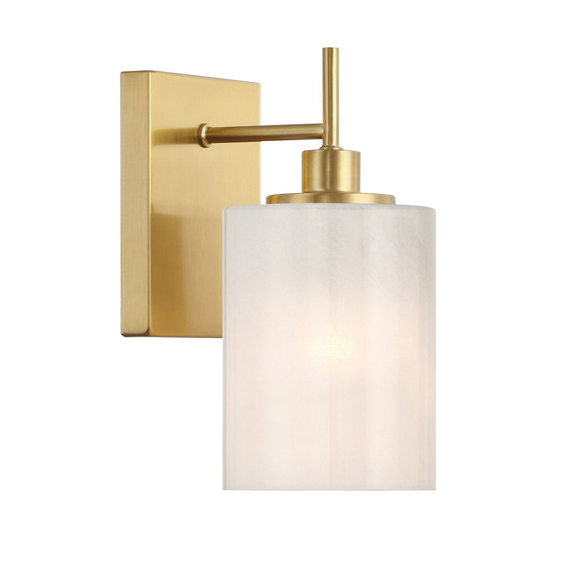 Strie Glass Cylinder 1-Light Bath Sconce in Natural Brass