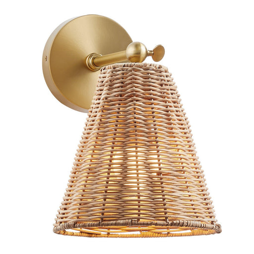 Rattan Shade 1-Light Plug-In Wall Sconce Set of 2 in Natural Brass (Set of 2)