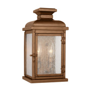 Pediment 2-Light Small Outdoor Wall Lantern in Natural Copper