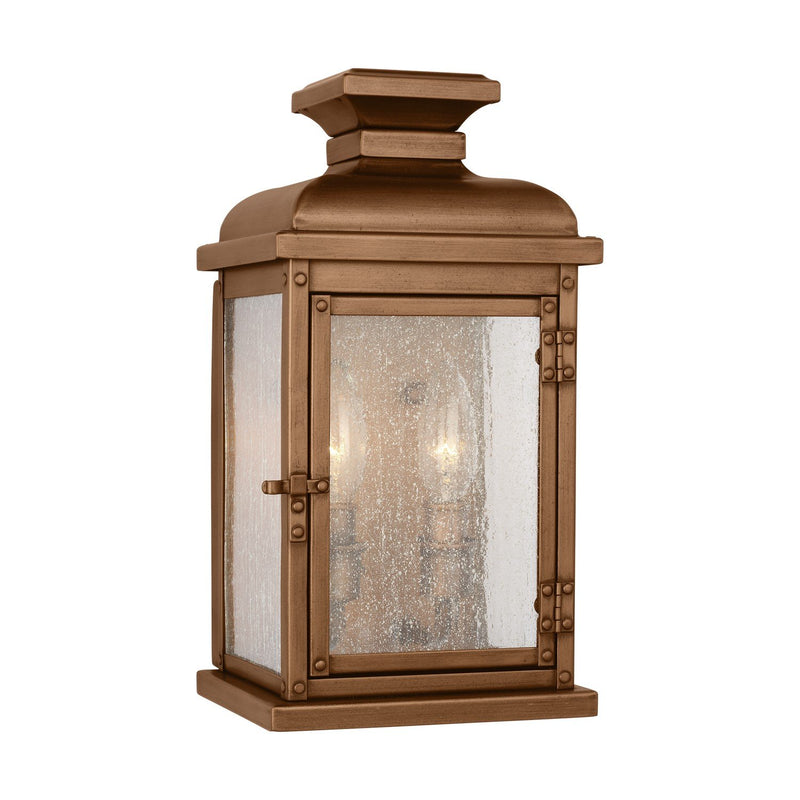 Pediment 2-Light Small Outdoor Wall Lantern in Natural Copper