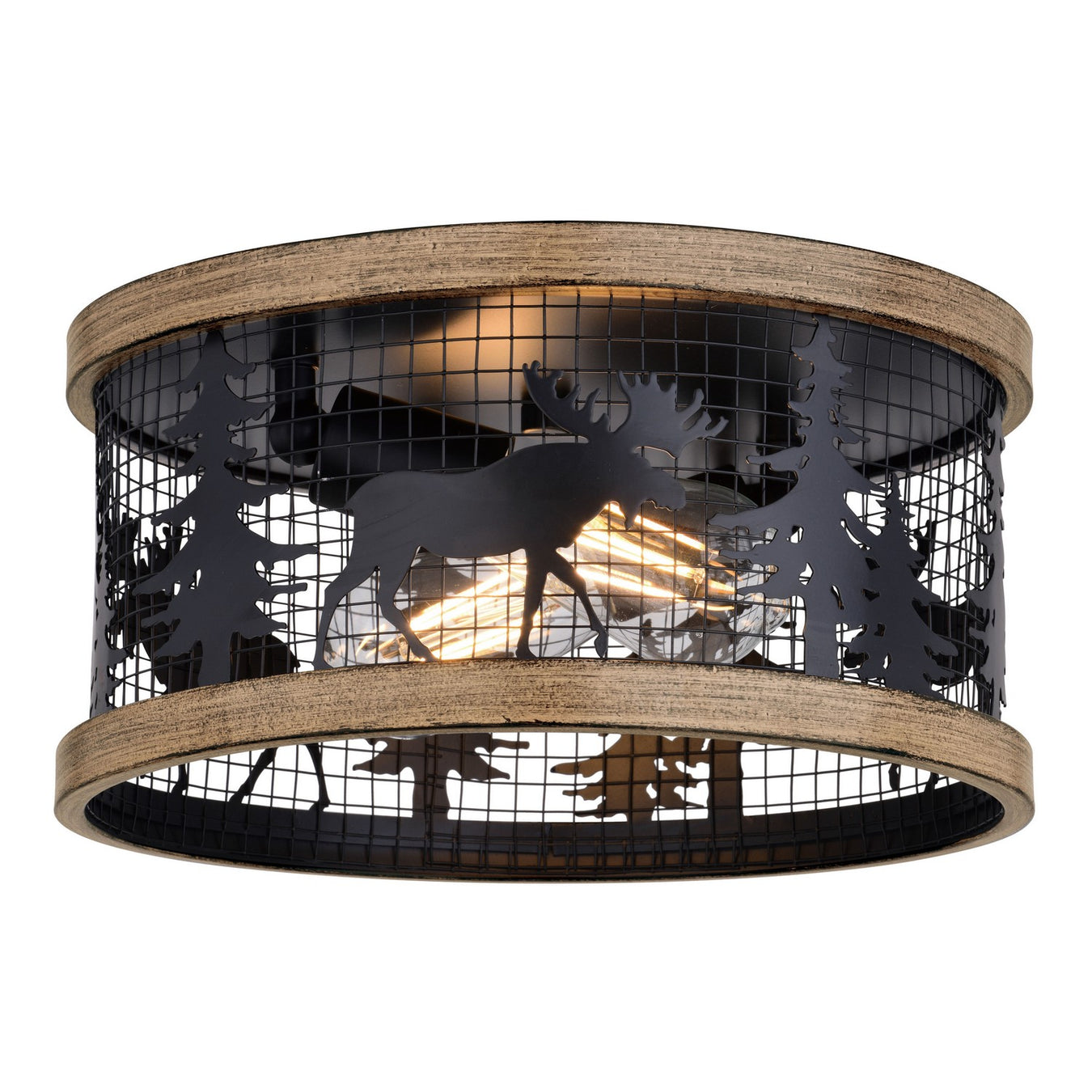 Kodiak Two Light Flush Mount in Black and Burnished Teak
