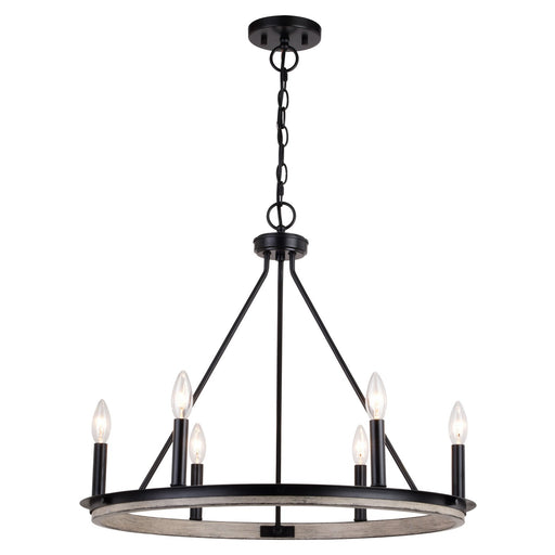 Russel Six Light Chandelier in Matte Black and Weathered Gray