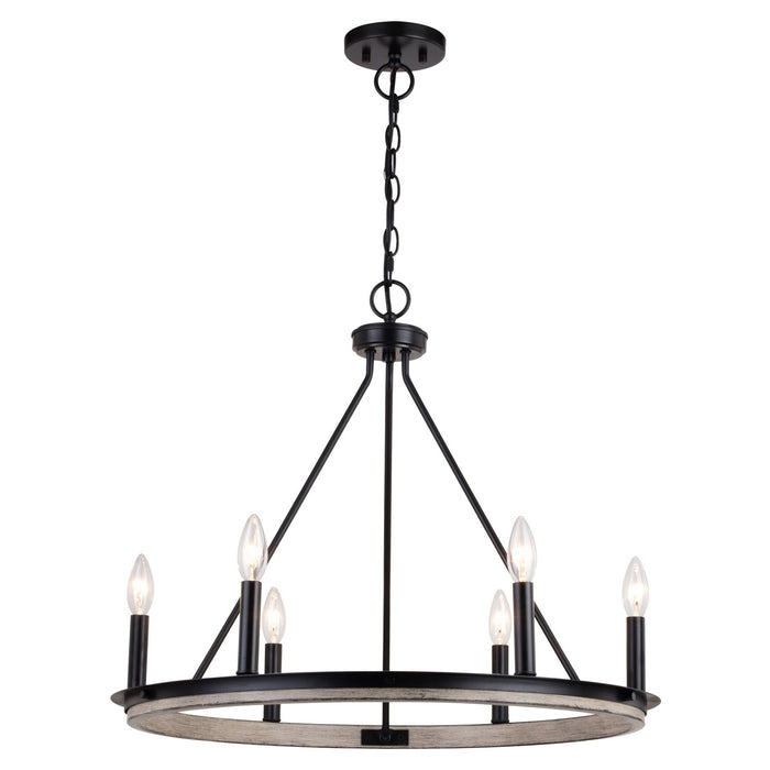 Russel Six Light Chandelier in Matte Black and Weathered Gray