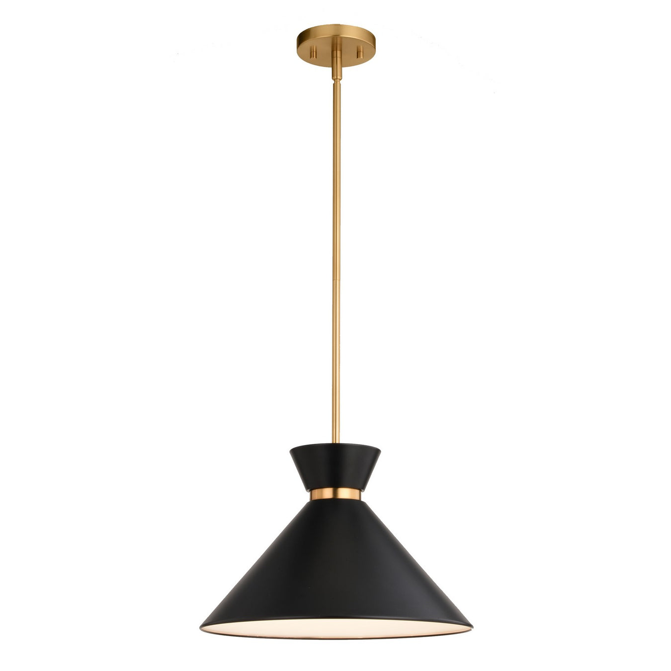 Racine One Light Pendant in Matte Black and Natural Brass
