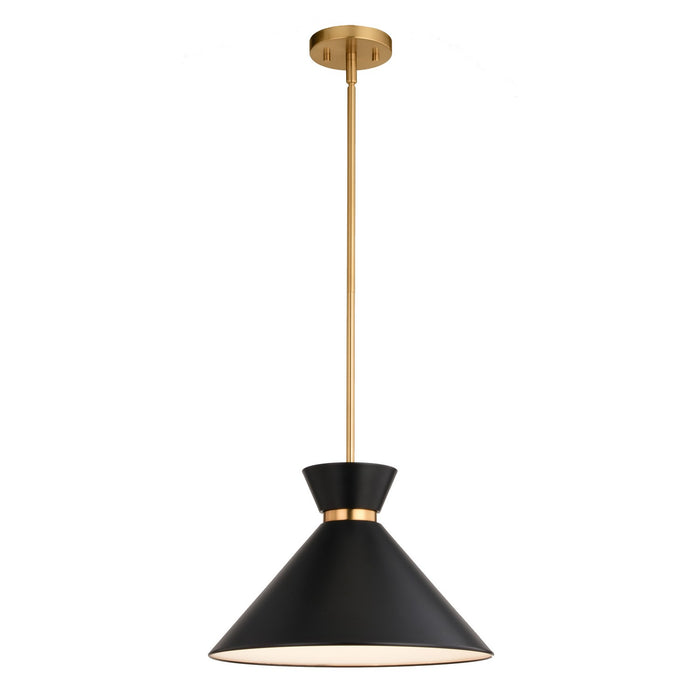 Racine One Light Pendant in Matte Black and Natural Brass