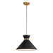 Racine One Light Pendant in Matte Black and Natural Brass