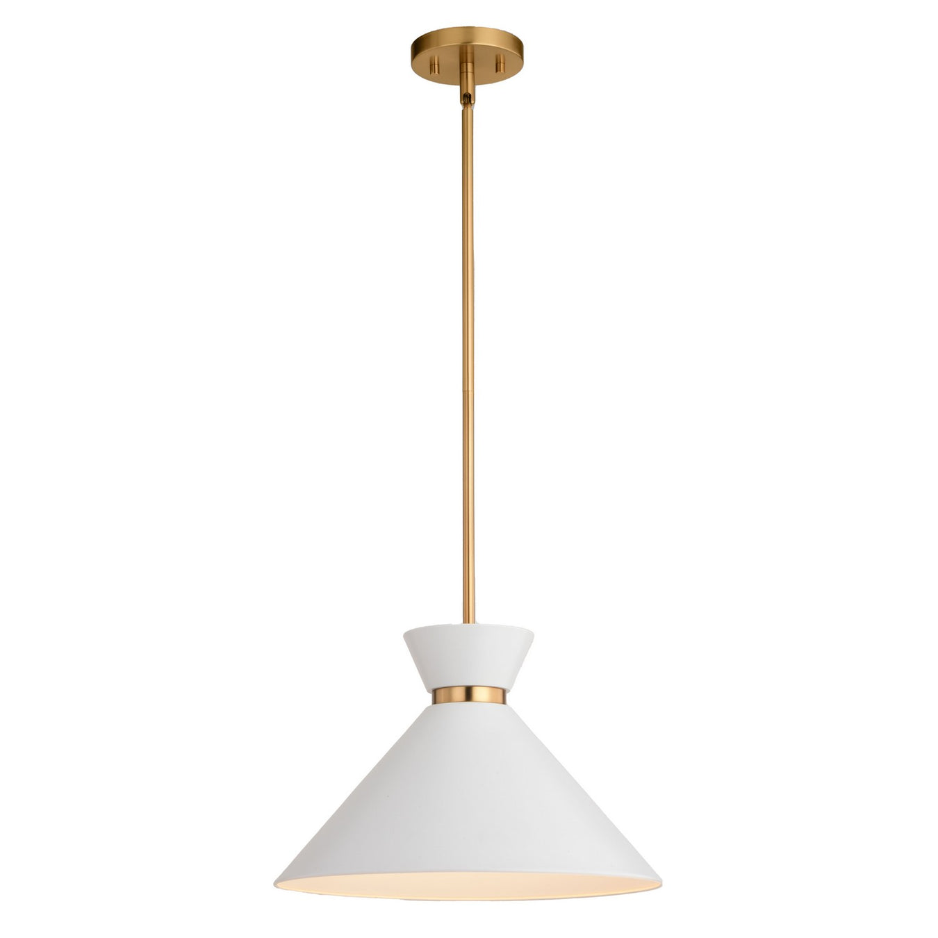 Racine One Light Pendant in Matte White and Natural Brass