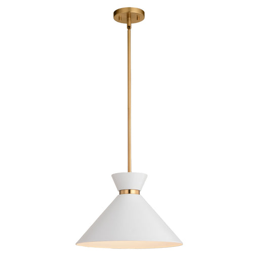 Racine One Light Pendant in Matte White and Natural Brass