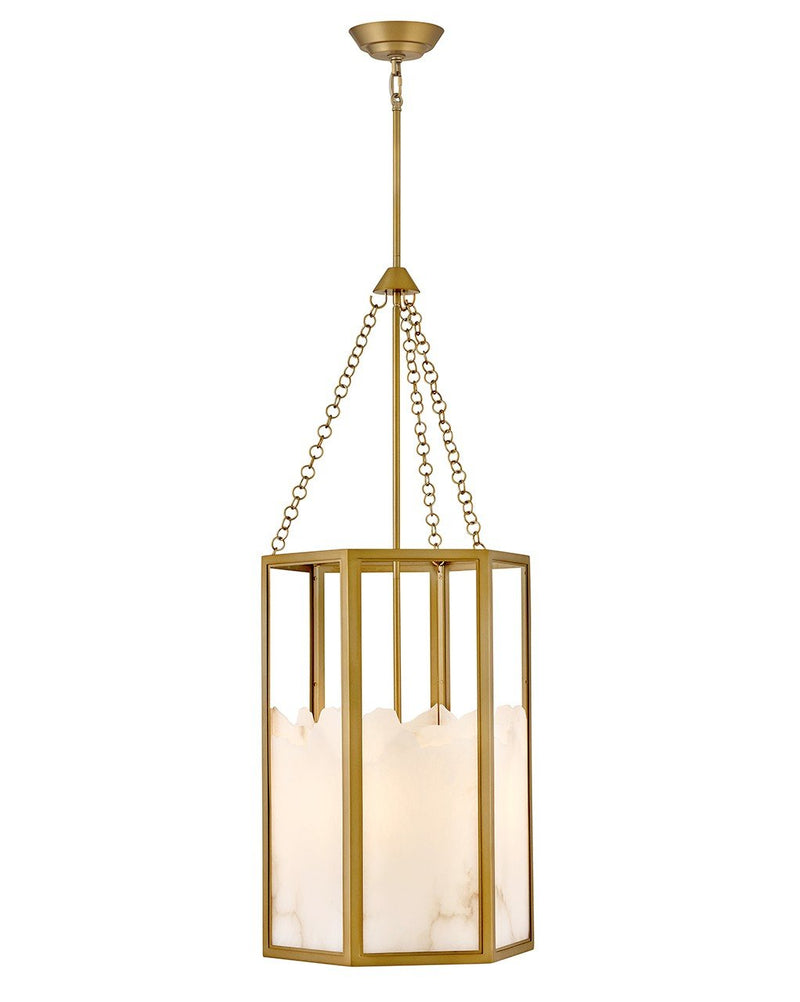 Veleta 4-Light Alabaster Lantern Pendant in Lacquered Brass