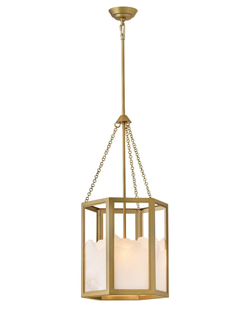Veleta 3-Light Alabaster Lantern Pendant in Lacquered Brass