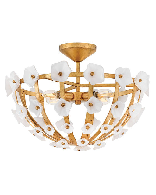 Azalea 4-Light Semi-Flush Mount in Distressed Brass