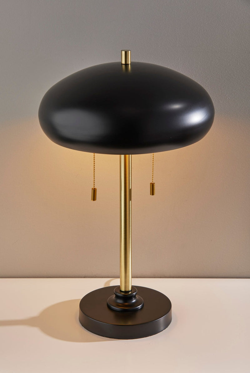Cap 2-Light Table Lamp in Black & Antique Brass