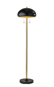 Cap 2-Light Floor Lamp in Black & Antique Brass