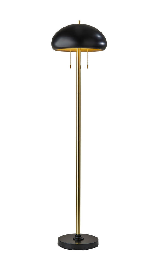 Cap 2-Light Floor Lamp in Black & Antique Brass