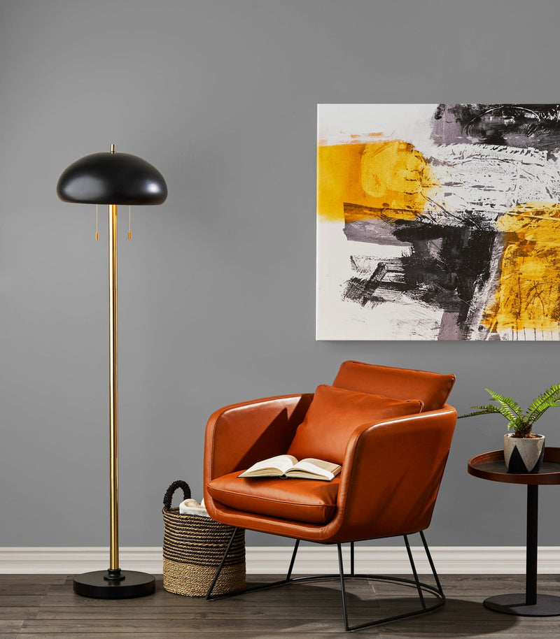 Cap 2-Light Floor Lamp in Black & Antique Brass