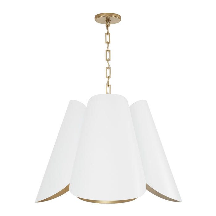 Maeve Four Light Pendant in Matte Brass and White